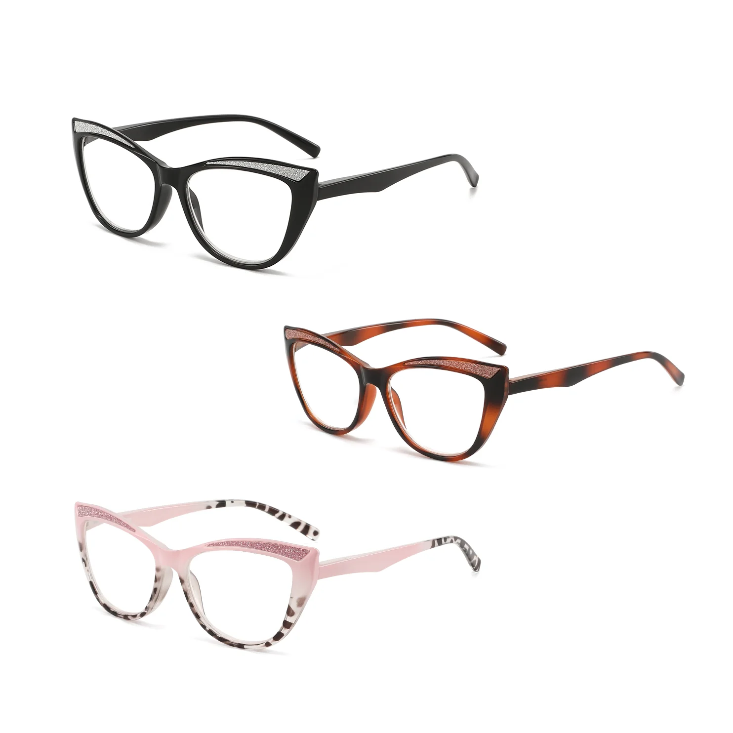 3 قطع نظارات قراءة عين القطة للنساء، مجموعة متعددة الألوان، مفصلات زنبركية، تتراوح التكبير من +1.00 إلى +3.50