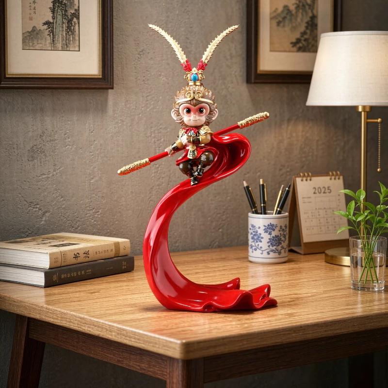 Large Mythic Monkey Warrior Figurine Flying Pose Decorative Statue for Living Room Entryway Office Desk Home Gift 컬렉션 장식 피규어