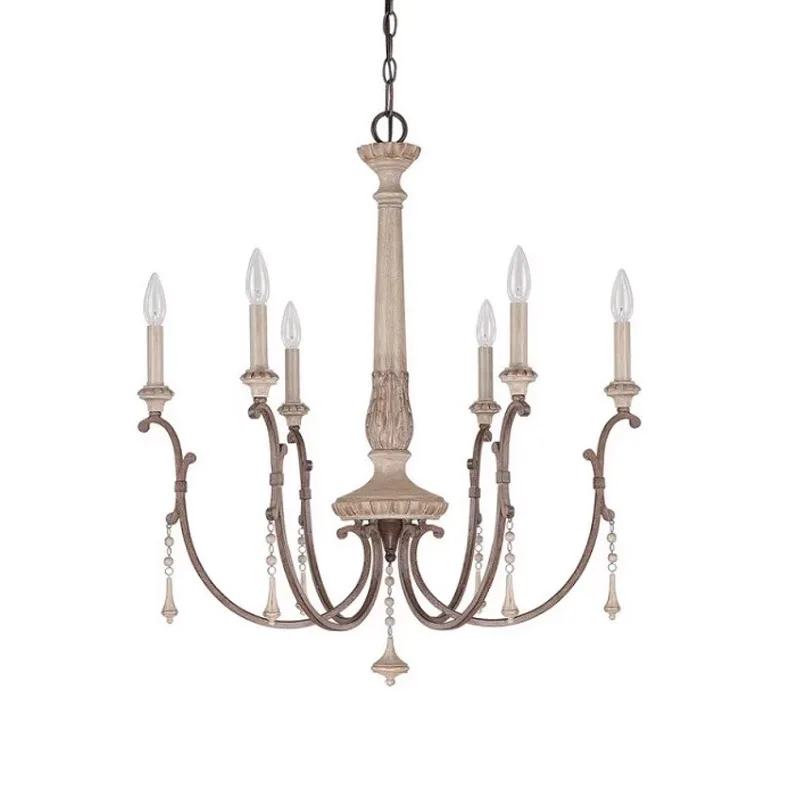 

French retro chandelier, bedroom dining room light, American medieval solid wood carving homestay candle light