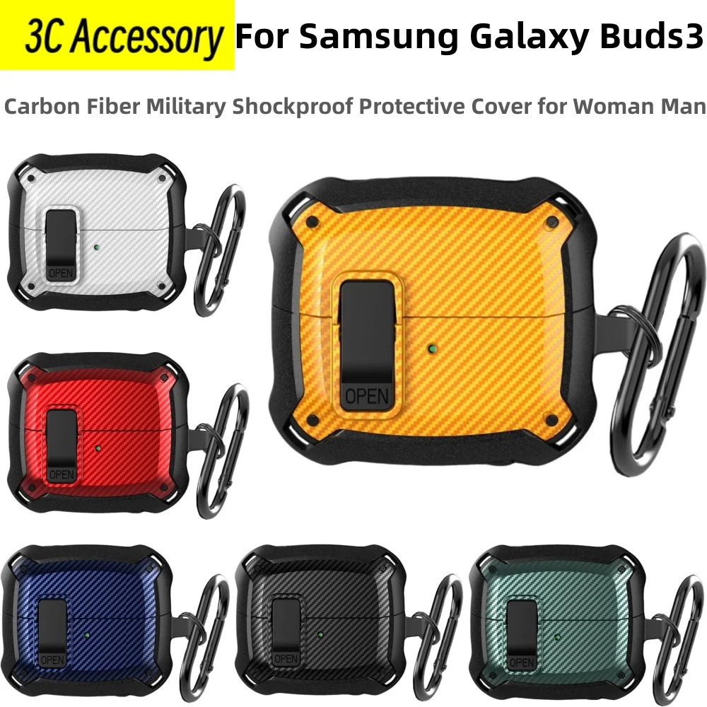 For Samsung Galaxy Buds 3 Pro (2024) Coque Lock design Carbon Fiber Military Shockproof Protective Cases for Galaxy Buds 3 Cover