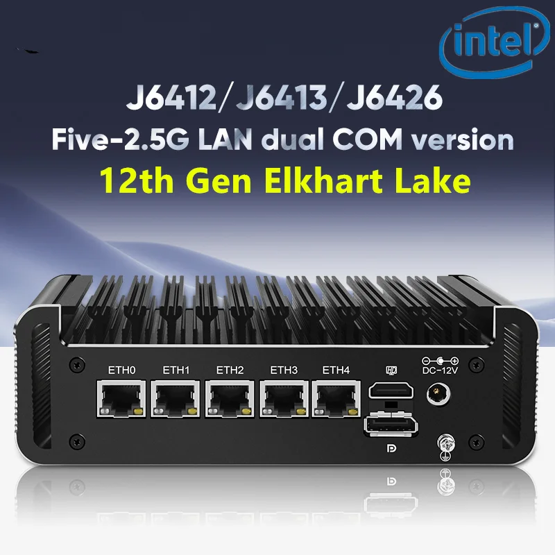 Intel 2.5G Soft Router 12th Gen Celeron J6412 J6413 5x i226-V LAN TPM2.0 Proxmox ESXi AES-NI Fanless Mini PC Firewall Computer