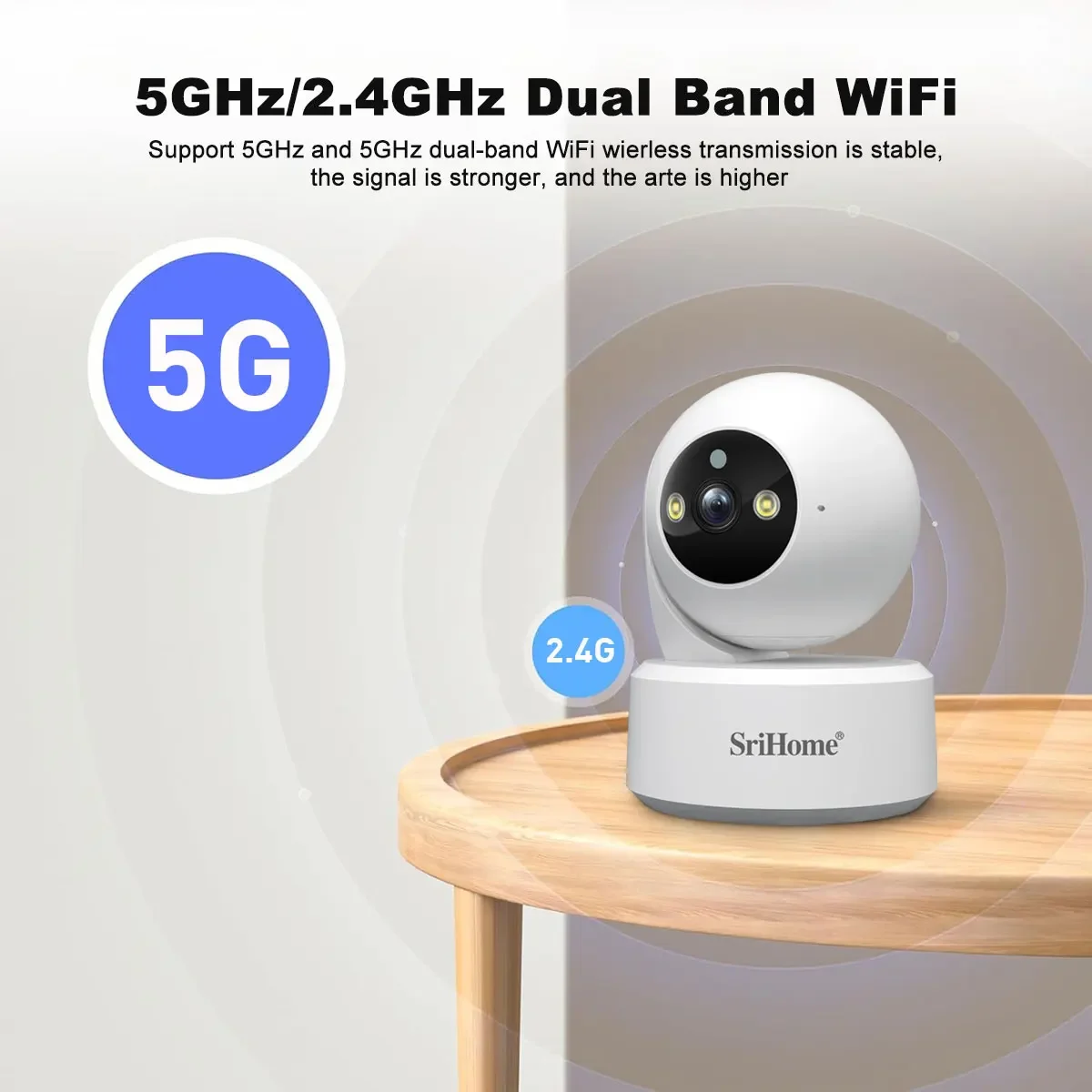 Srihome SH064 8MP UHDIP Cámara 5G Wifi PTZ AI Seguimiento automático humano Audio bidireccional Visión nocturna en color Detección de llanto Monitor de bebé