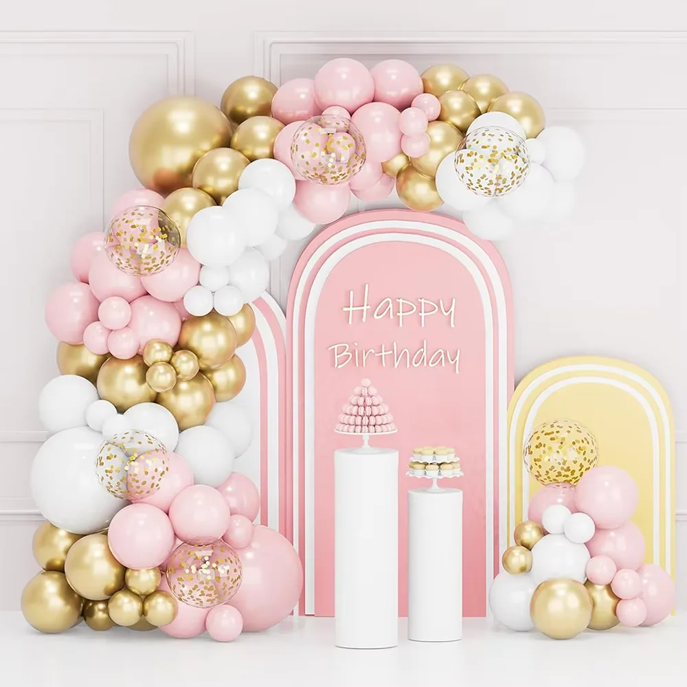 Guirnalda de Globos Rosa Pastel, Kit de Arco de Globos Rosa, Blanco y Dorado, Decoración para Bodas, Aniversarios, Despedidas de Soltera, Fiestas de Cumpleaños, Globos