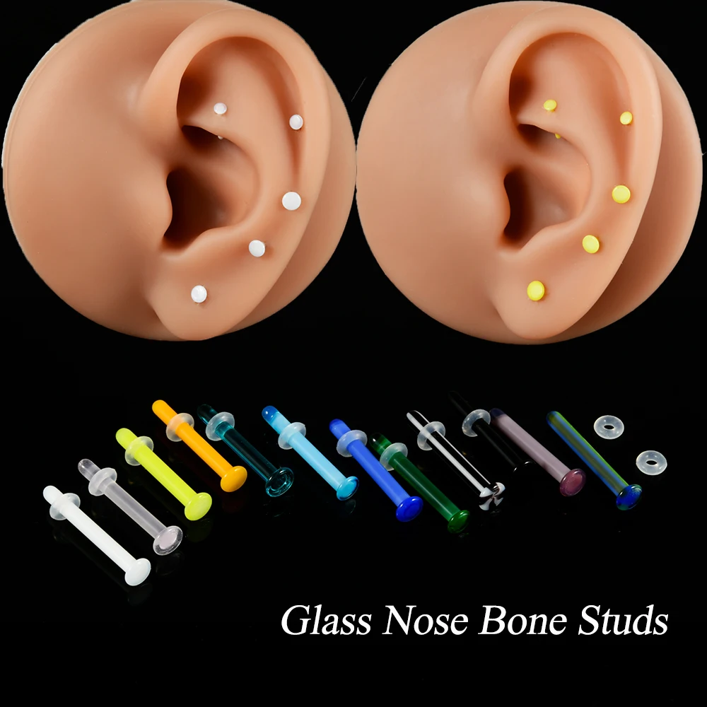 1 Stück transparente bunte gerade Glas Nase Nariz Knochen Ohrstecker Knorpel Tragus Ohrstecker verhindern Allergien Piercing Körperschmuck