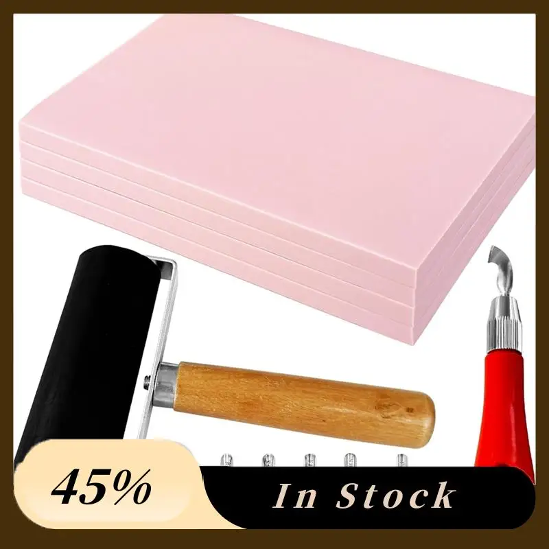 

A60zstamp Carving Blocks With Cutter Tools , 4 Pack Rubber Carving Blocks , Pink Rubber Block For Stamp Maker , DIY Printmakingm