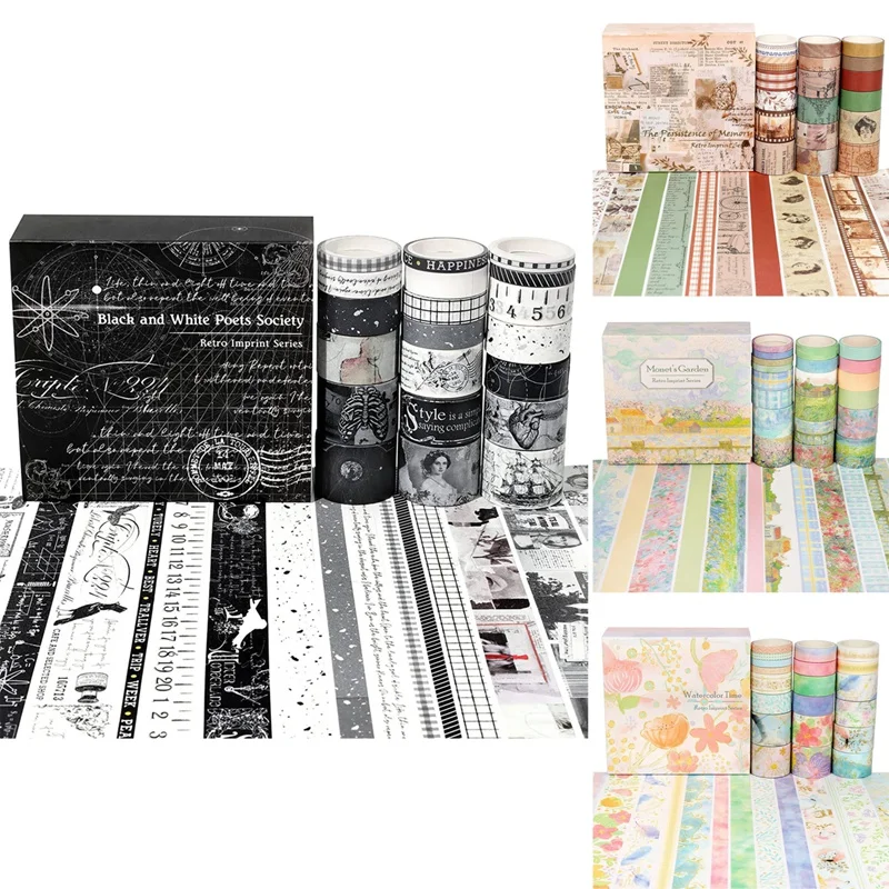 

20Pcs Retro Washi Tape Set Masking Tape Stationery Journal Supplies Grid Scrapbooking Decorative Adhesive Tape