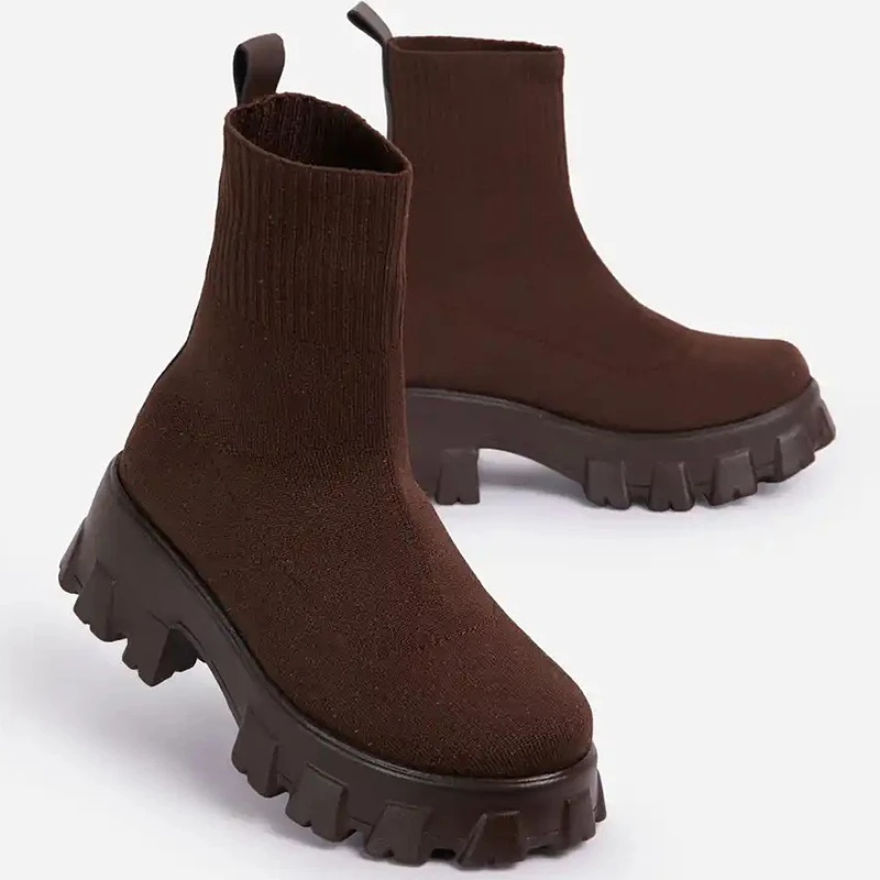 Women Boots Elastic Platform Boots Breathable Spring Summer Heels Botas Mujer Slip On Ankle Boots Elegant Woman Heeled Shoes image 3