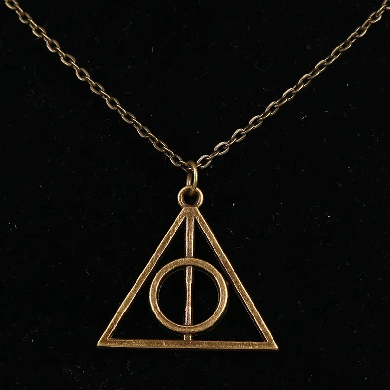 New Triangle Necklace Movie Deathly Hallows Pendant Necklace Movie Trendy Jewelry Long Chain  3 Colors