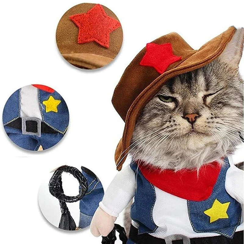 Funny Pet Dog Cat Halloween Costume Dog Cowboy Clothes Pet Dog Costumes for Small Dogs Cosplay Cat Accessories