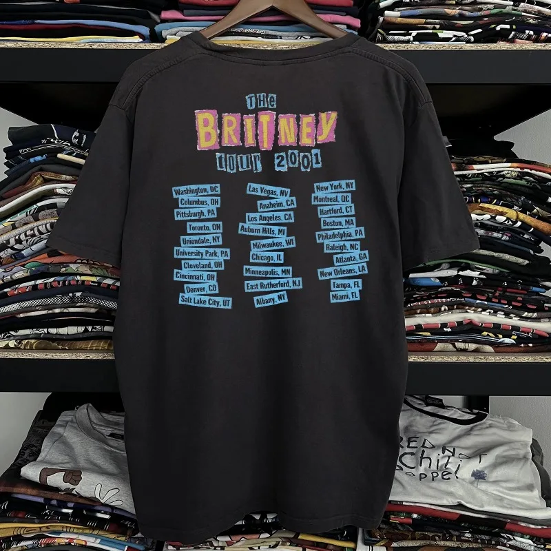 Rare 2001 Britney Spears Tour Black T-shirt Men's T-shirt Summer New Unisex Casual Fashion T-shirt