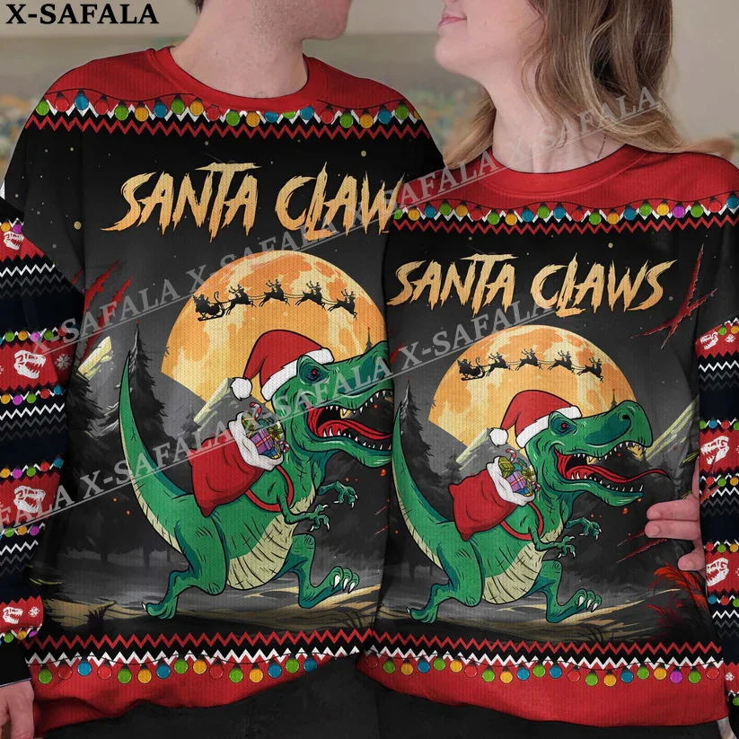 Merry Rex-Max Tree Dinosaur Ugly Christmas Knit Sweaters Halloween Christmas Gift Jumpers Tops Couple Party Unisex Casual-4