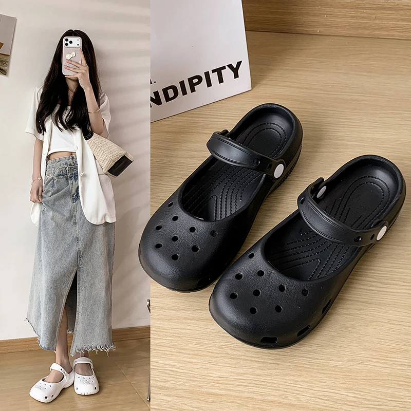 

Cute Mary Jane Style Clogs, Two-Way Wear Closed Toe Shoes, Lightweight Comfortable Summer Slides for Girls EVA Casual Sandals