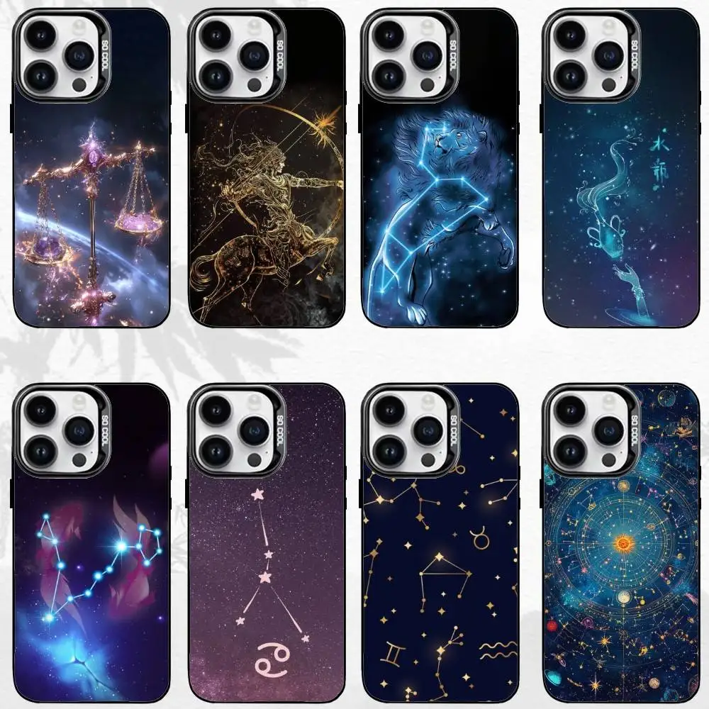 

Art Twelve Constellations Phone Case For iPhone17,16,15,14,13,12,11 Plus,Pro Max Black Matte Shockproof Cover