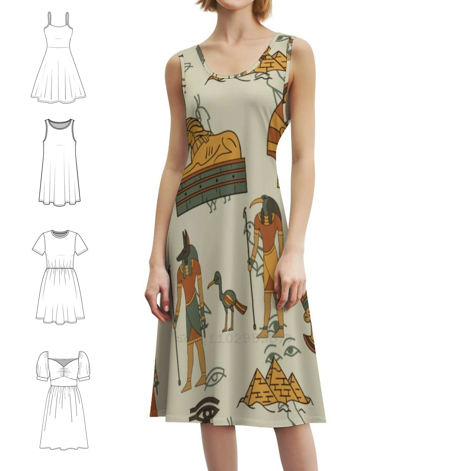 

Египетское платье с вырезом в форме сердца, элегантное летнее праздничное платье для женщин, египетский узор, египетская пирамида, женские пирамиды