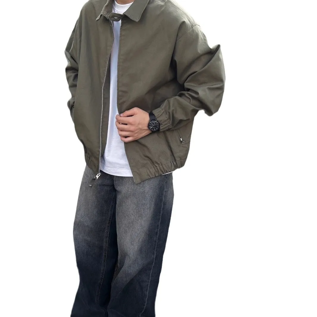 

TRSYPHXM 2024 new Military green jacket, men's spring and autumn workwear, trendy high-end casual top