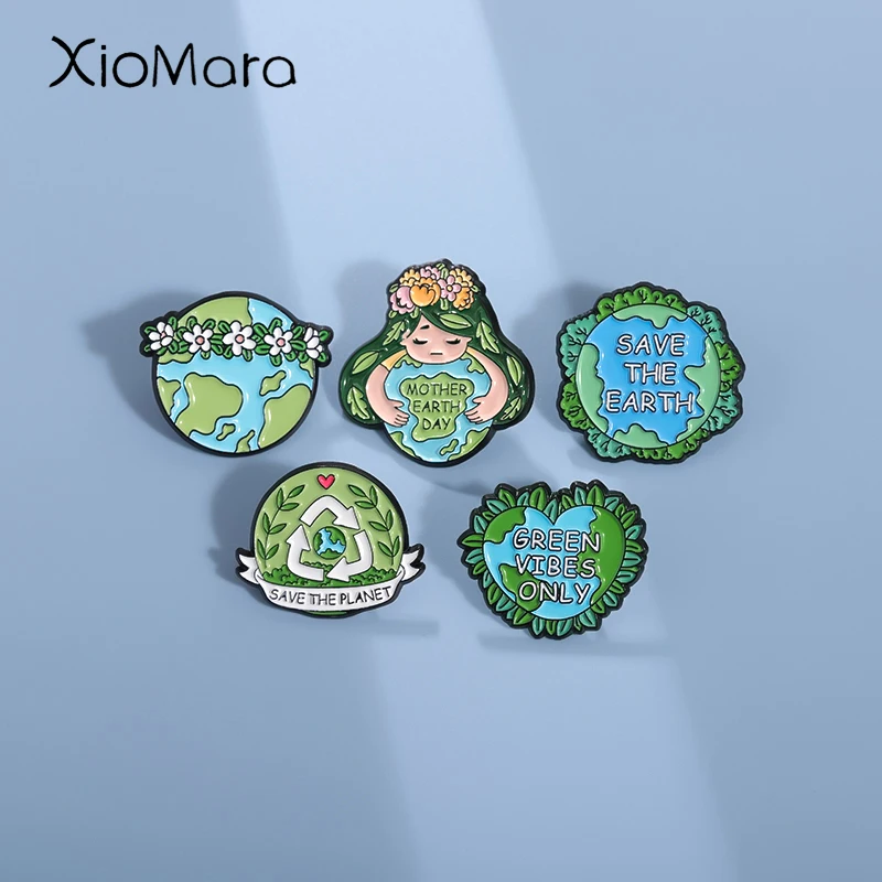 SAVE THE EARTH Enamel Pins Custom GREEN VIBES ONLY Brooches Lapel Badges Plant Jewelry Gift for Friends