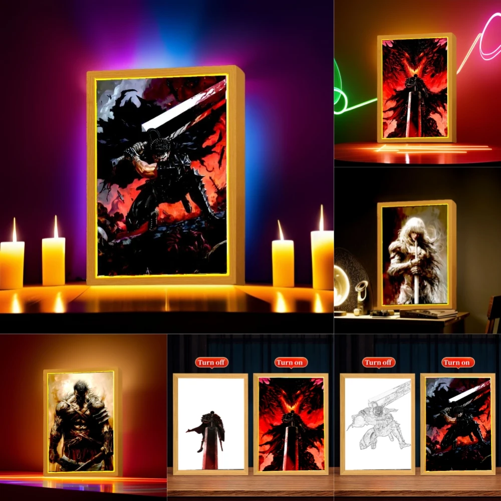 Anime Light Painting Photo Frame Berserk Behelit Griffith Action Figures Moon Lamps Led Night Light Bedroom Decor Birthday Gifts