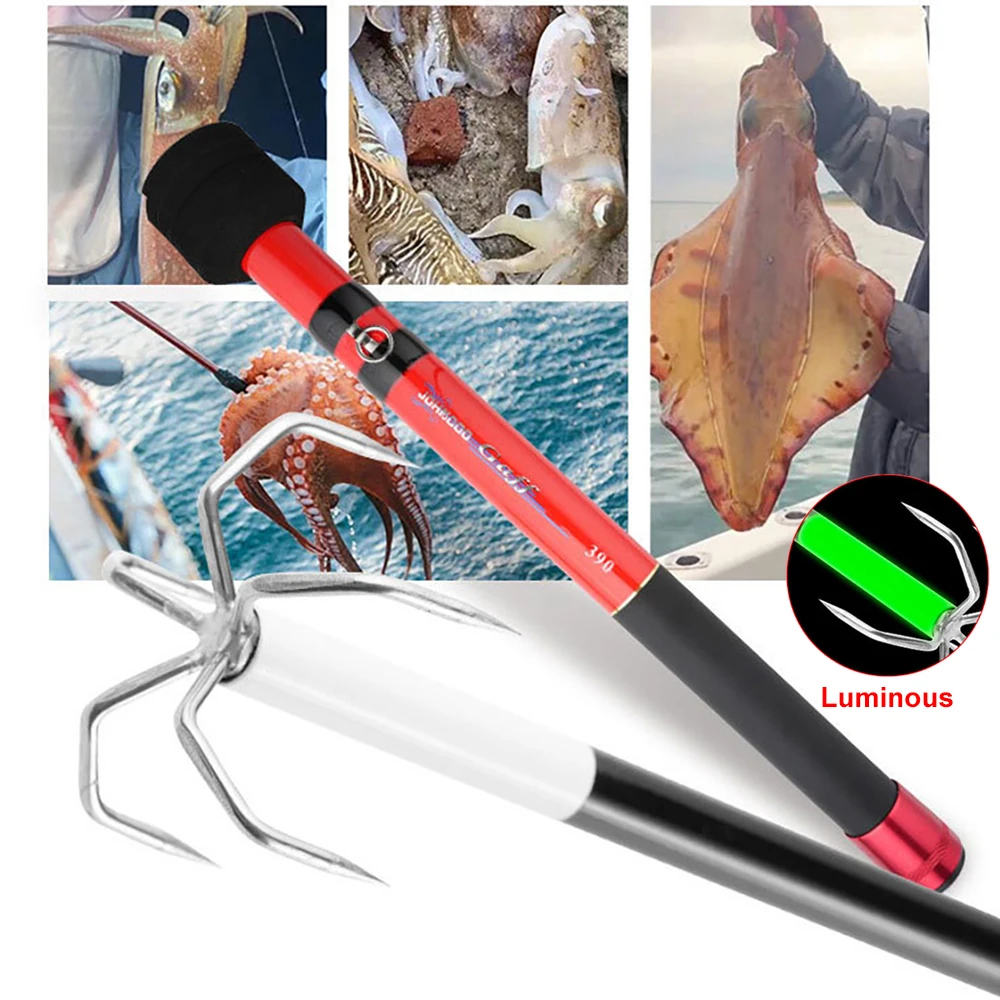 

Ghost Glow Squid Rod - Telescopic 3.9m Octopus Pole w/ Night-Visible Tip, Snap-Free Hooks & Backpack Clip Boat Fishing Ninja