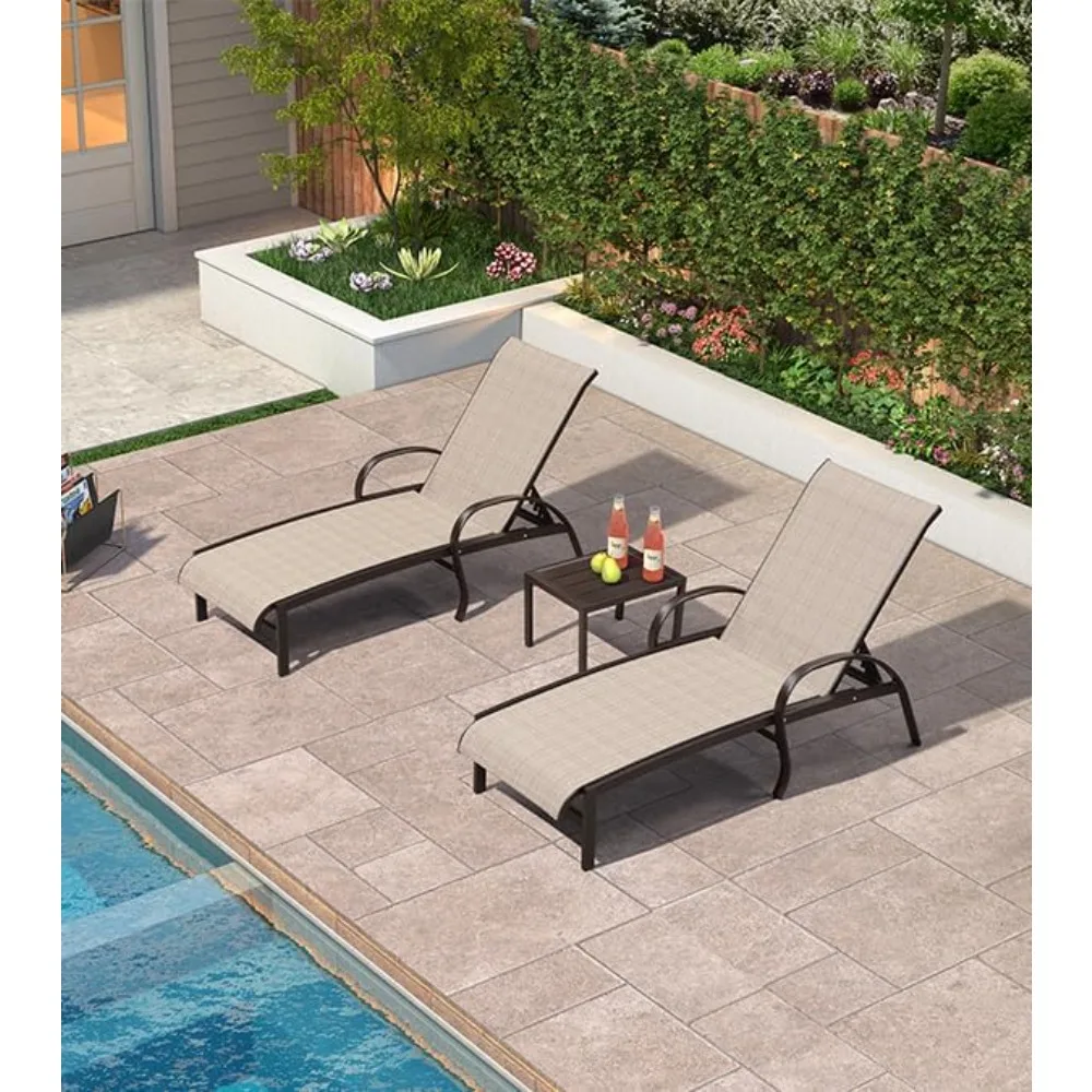 

Outdoor Chaise Lounge Chair Set of 3 Patio Pool Lounger Aluminum Chairs with Side Table Adjustable Tanning Recliner for Outside