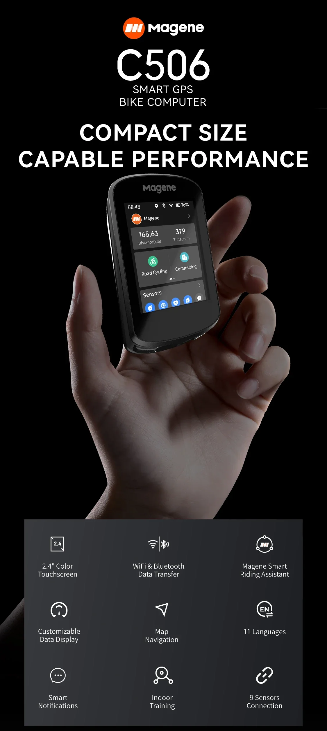 Magene C506 GPS-Fahrradcomputer, Navigation, WiFi, Zyklus, Tachometer, Radfahren, digitale Stoppuhr, 2,4 Kilometerzähler, Bluetooth, Ant Indoor – Detail 2