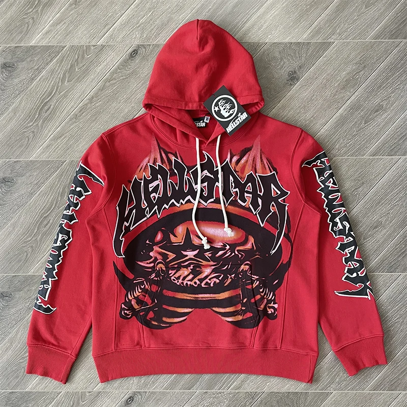

Худи Hellstar Studios Skull Flame в стиле High Street Retro, прямой крой, осенне-зимний молодежный свитшот