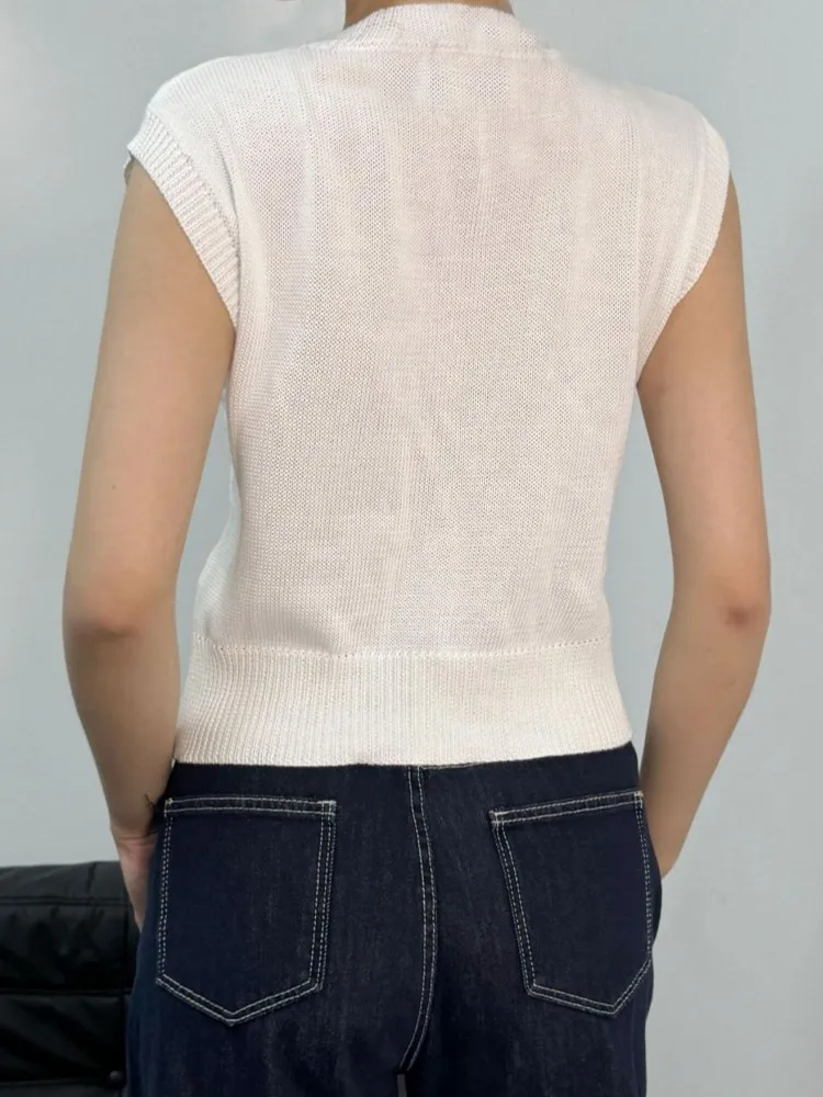 Frauen Pullover Gestrickte Tank Top Sommer Herbst Dünne Strickjacke Kurze Ärmel Solide Frühling Herbst Bodycon Pullover Pullover 2025