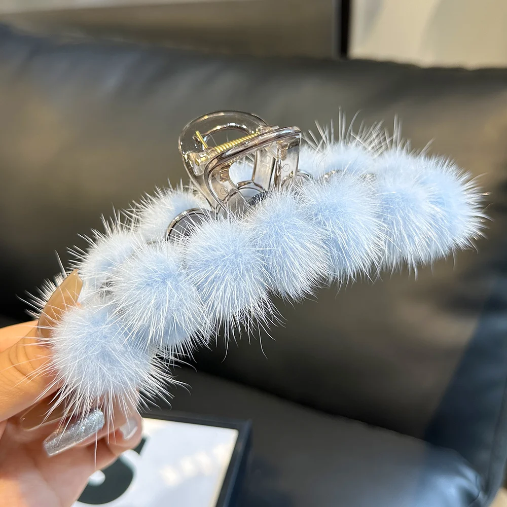 

New Fluffy Winter Large Rex Rabbit Fur Hair Claws Hairpins Plush Hair Clip Barrette Headwear For Women Girls Hair Accessories