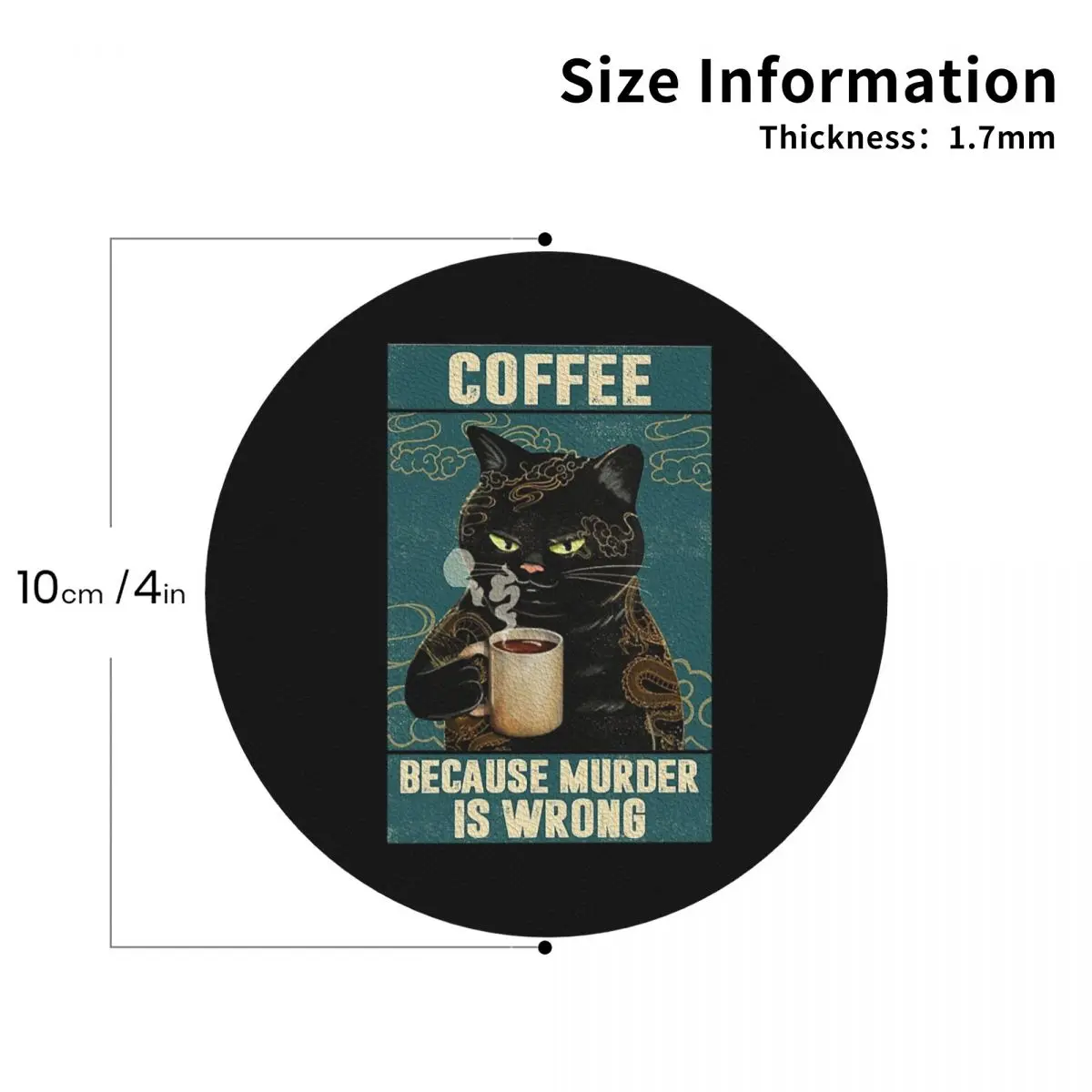 

Black Cat Coffee Coasters Leather Placemats Non-slip Insulation Coffee Mats For Home Kitchen Dining Pads Set of 4