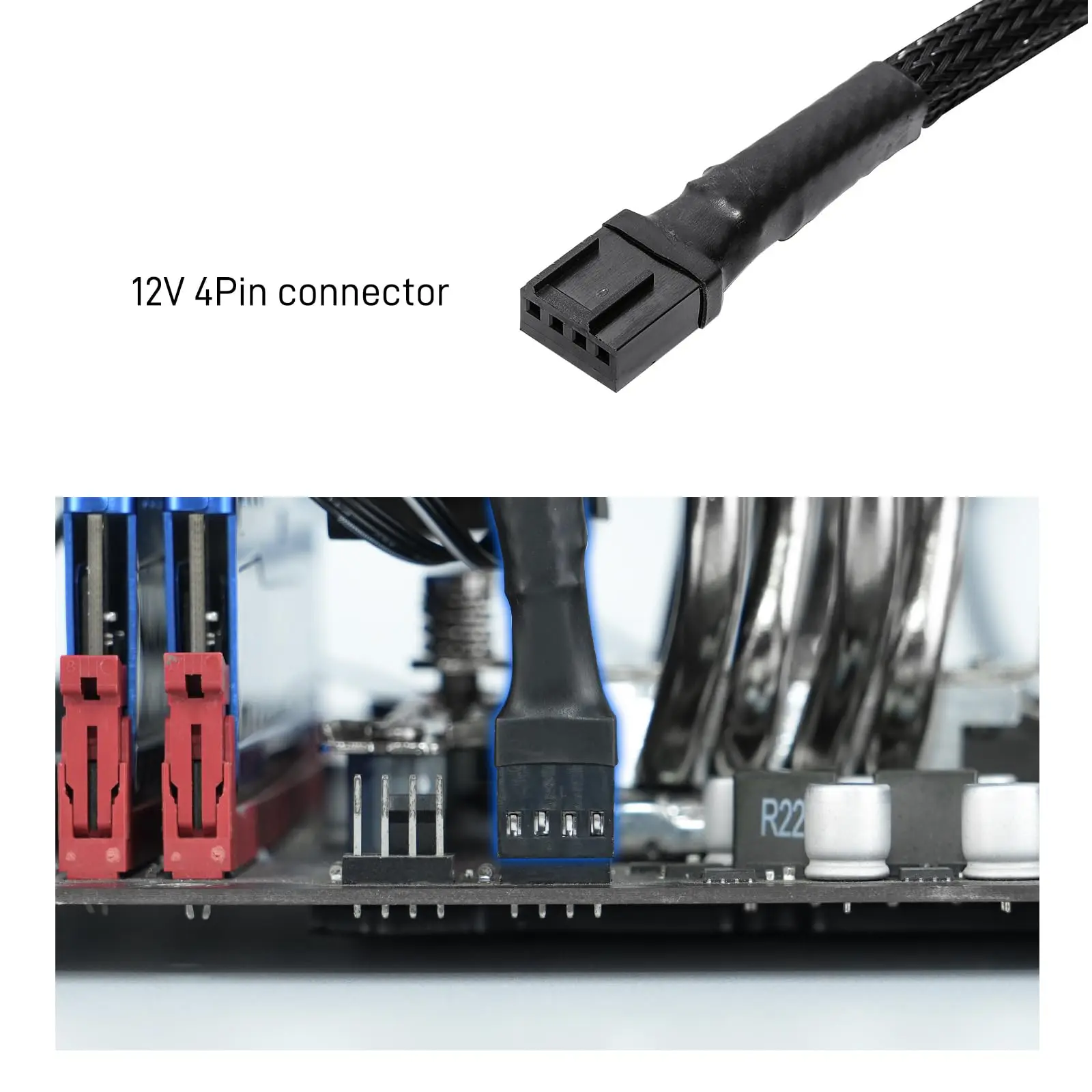 3/4 Pin PWM Fan Cable 1 to 3 Ways Splitter Black Sleeved Extension Cable PMW Fan Connector Cord Lines Computer Wires