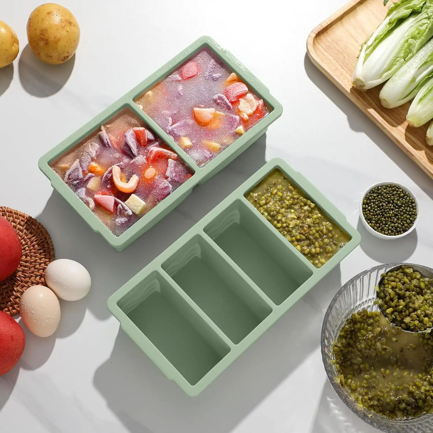 

Силиконовый лоток для морозильной камеры для супа Кубики льда для приготовления еды - 2 упаковки Силиконовые лотки для замораживания супа Производство кубиков супового льда