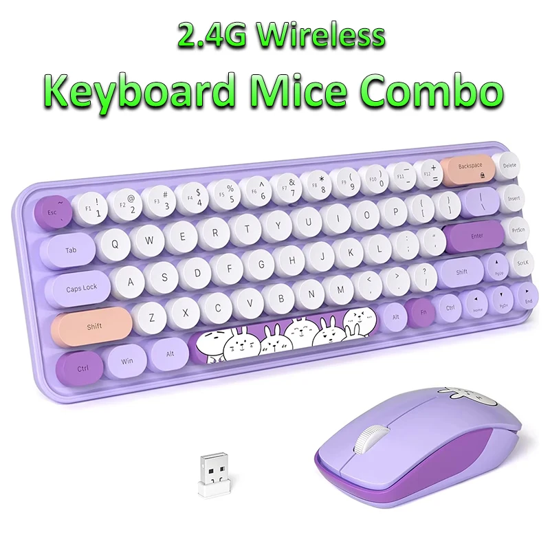 

New 2.4G Wireless Silent Keyboard Mouse Combo for PC Laptop Desktop 68 Keys Multimedia Function Cute Keyboard Mouse Set