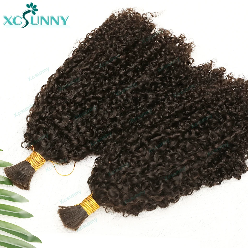 Kinky Curly Braiding Hair Human Hair Extensions Double Drawn Bulk Human Hair Kinky Curly For Braiding Bundles Boho Braids