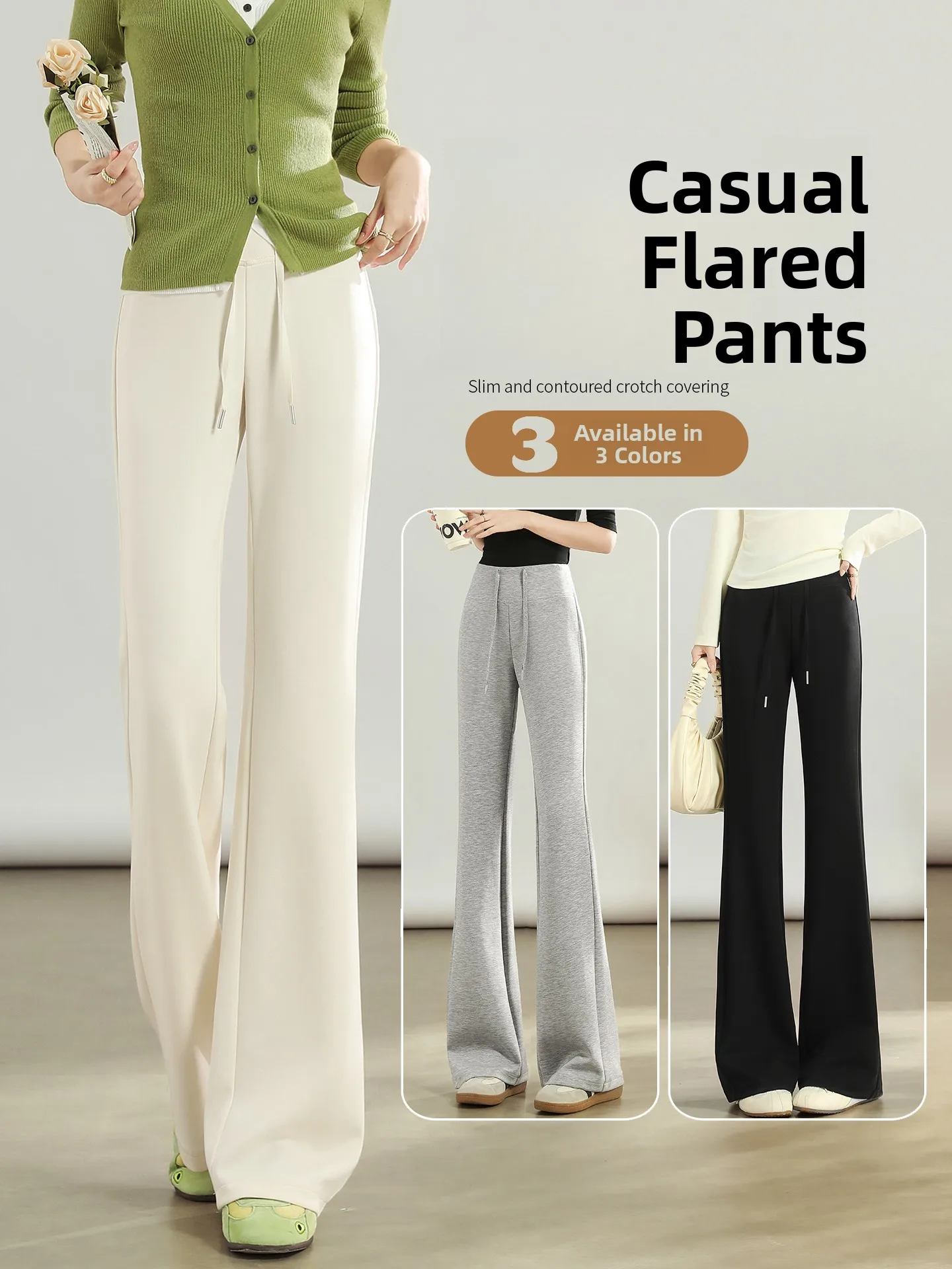 

High Waist Yoga Pants Women's Spring 2026 Slimming Spor Casual Flared Pants Polyester Lycra Blend Ladies Trousers