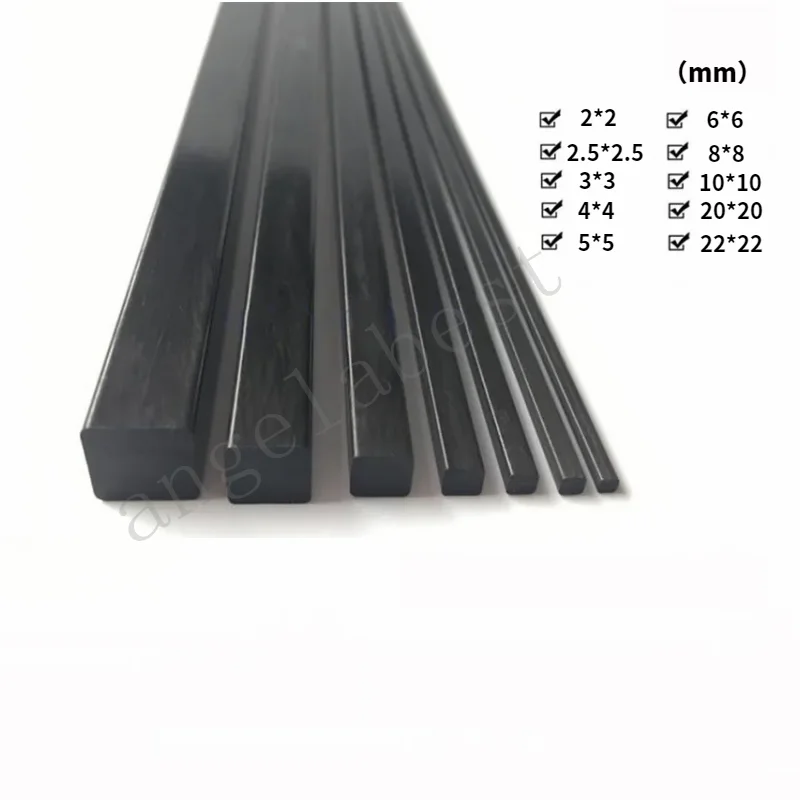 

Length 500mm Square Solid Carbon Fiber Rod High-strength carbon rods fixed rods Width & Thickness: 2/2.5/3/4/5/6/8/10/20/22mm
