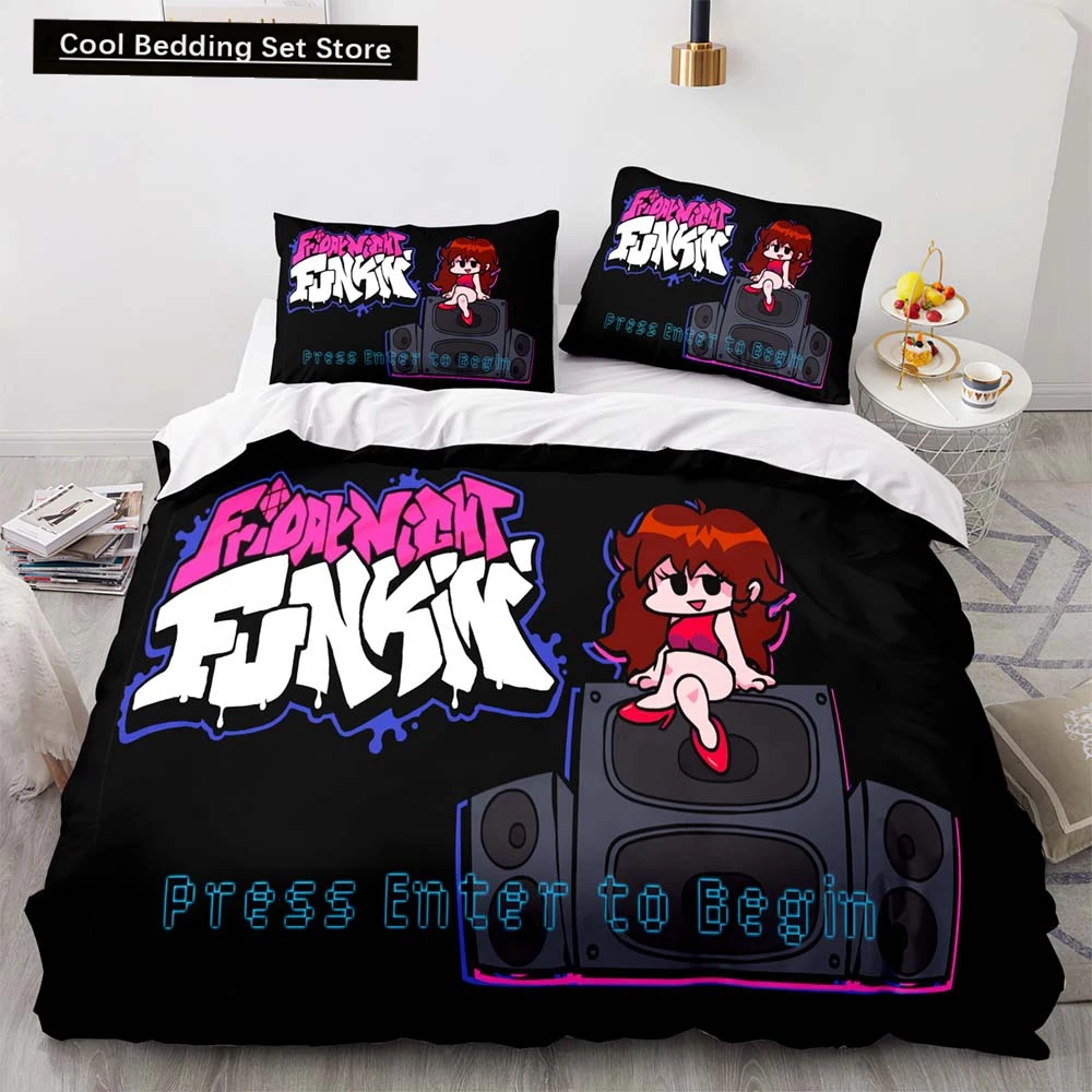 3D Print Anime Friday Night Funkin Bedding Set Single Twin Full Queen King Size Kawaii Bed Set Adult Kid Bedroom Duvetcover Sets