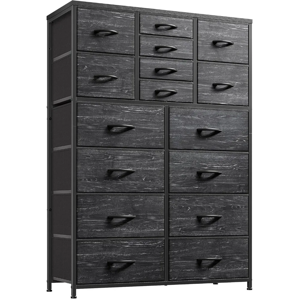 

Black Dresser, Tall Dresser for Bedroom with 16 Drawer, Fabric Bedroom Dressers & Chests of Drawers, Storage Dresser