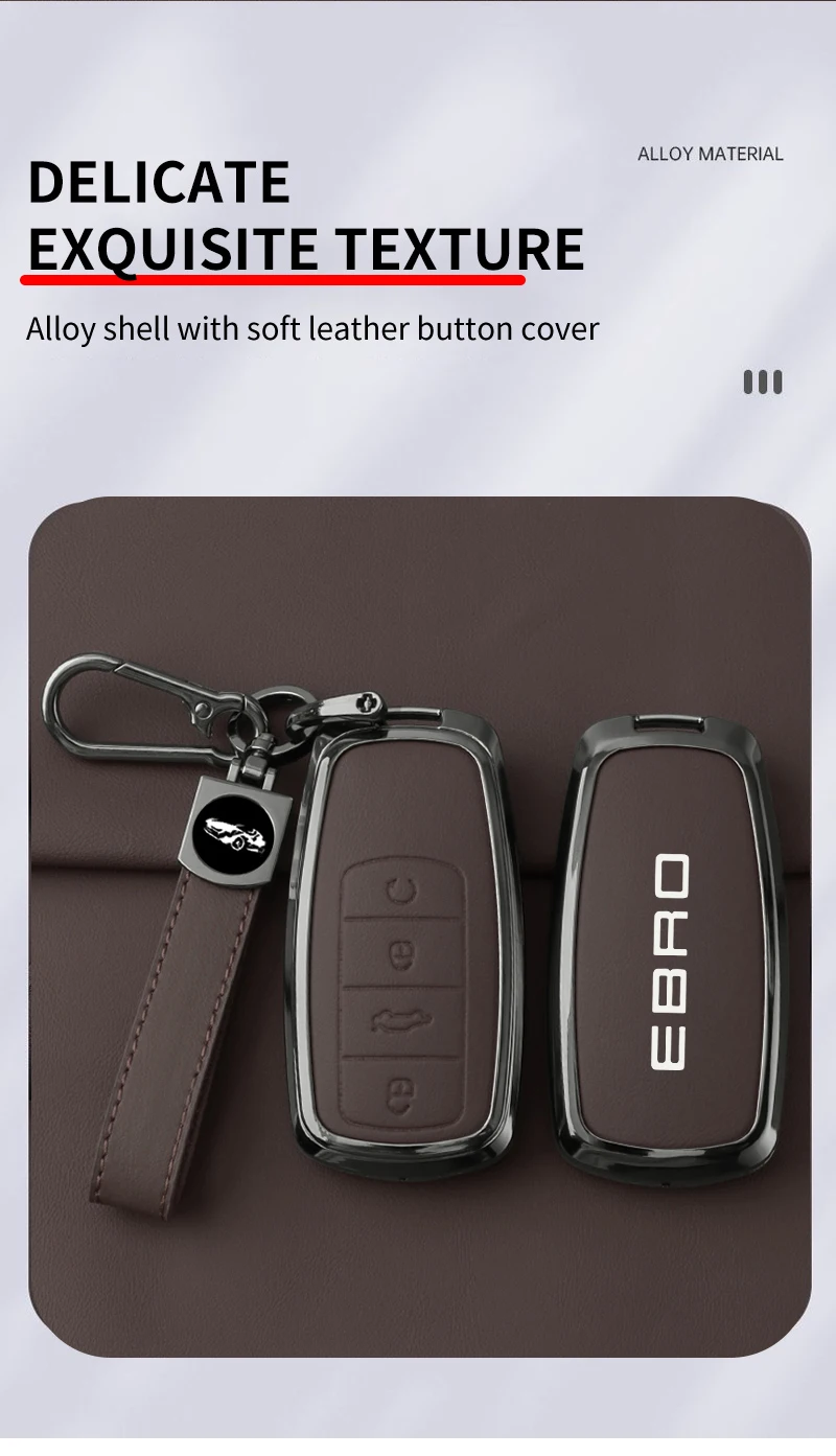 Schlüsselhülle aus Legierung und Leder für Chery EBRO S400 S700 S800 – Schutzetui für Autoschlüssel, Schlüsselanhänger, Auto-Innenausstattung – Detail 1