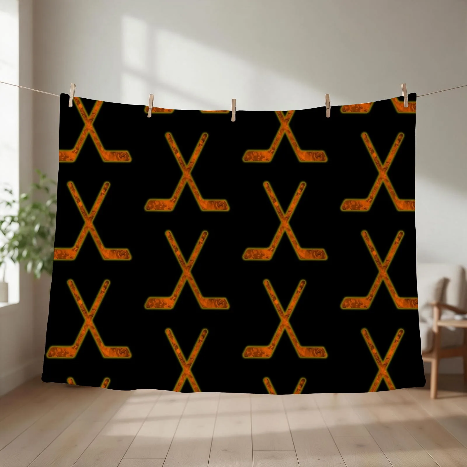 Orage & Black Hockey Sticks Throw Blanket couch cozy soft plush fuzzy picnic outdoor blanket