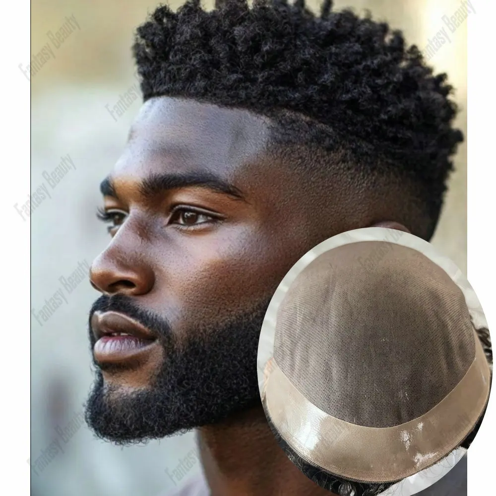 Afro Hair System 6mm Curly Cheap Monofilament Men Toupee Breathable Invisible Hairline Hairpieces 4mm African Curly Human Hair