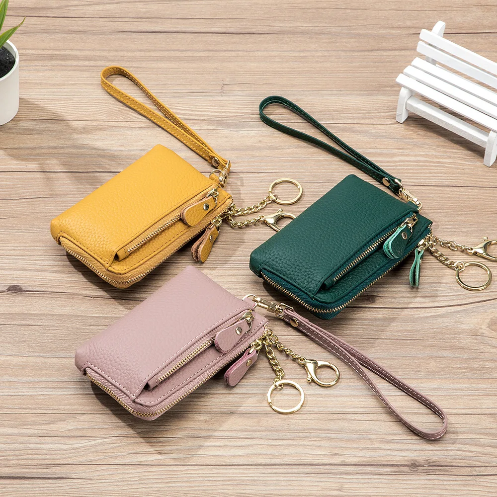 Wristlet Wallets for Women Coin Purse Genuine Leather Clutch Bags 2022 New Ladies Money Credit Card Keychain Holder Short Wallet