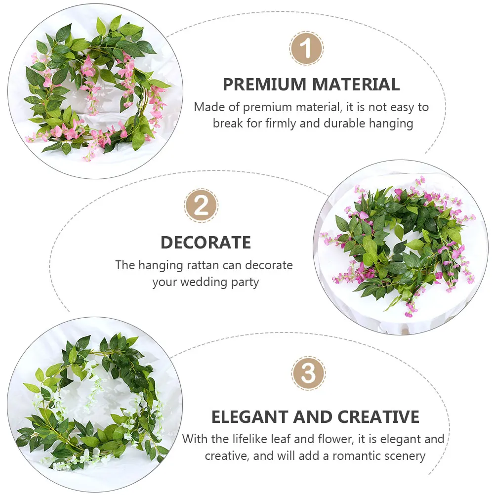 

2pcs Artificial Flower String Garlands Rattan Hanging Decor Photography Props Plastic Wedding Leaf Rattan Simulate Wisteria