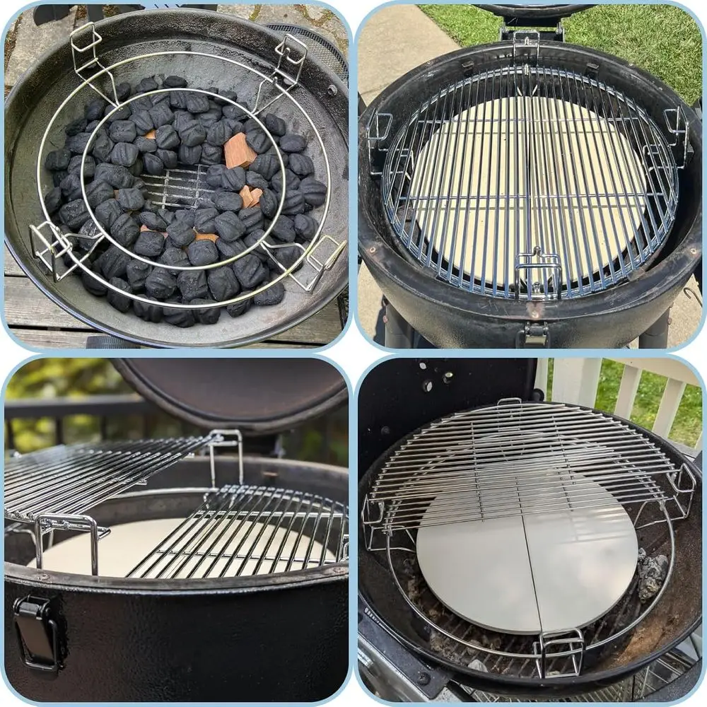 Upgraded Cooking Grates with Heat Deflectors for Large Kamado Grills: Compatible with BGE, Kamado Joe, and Char-Griller Akorn 18