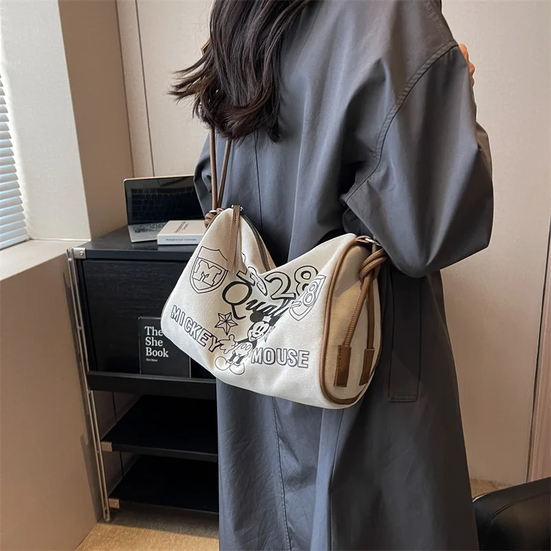 Disney 1928 Mickey Mouse Women Shoulder Bag Small Cartoon Canvas Handbag Casual Tote Female Crossbody Bag Vintage Messenger Bags