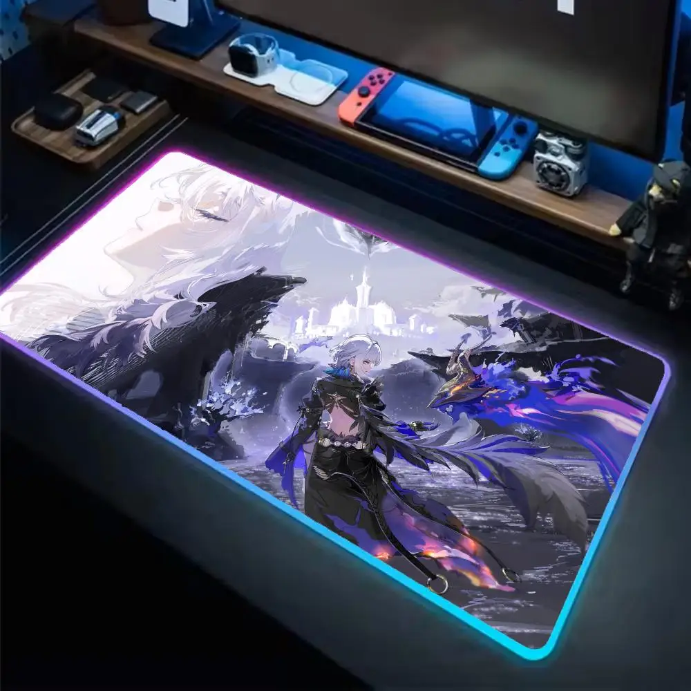 

Коврик для мыши Wuthering Waves Galbrena, игровой коврик для мыши в стиле аниме, светодиодные настольные коврики с подсветкой, резиновые настольные коврики XXL RGB