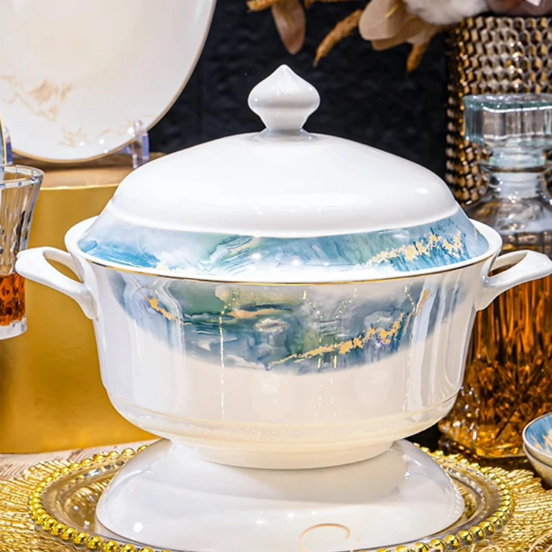 60-Piece Ceramic Dinnerware Set - Elegant Bone China Plates, Bowls, Dishwasher & Microwave Safe, Modern Design For Family Dining