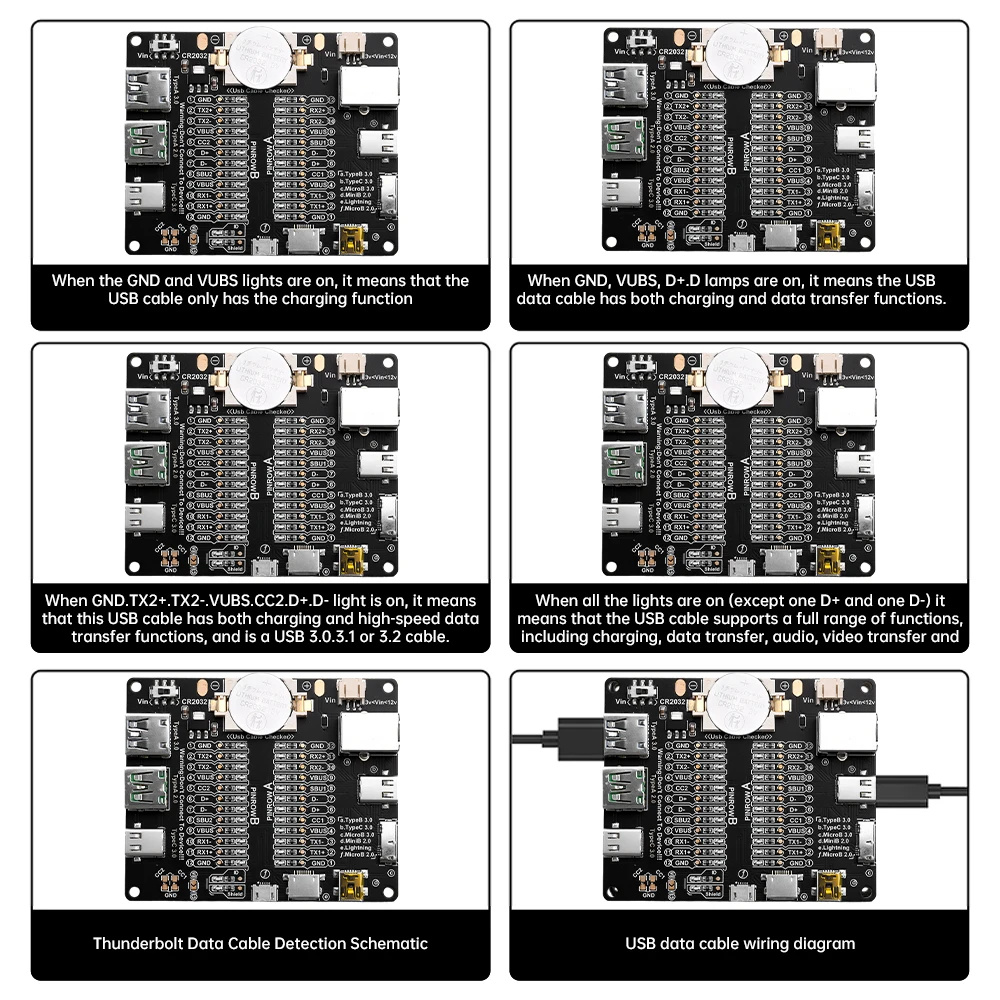 データケーブルテスターツール、andiy検出ボード、usbケーブルテスター、iOSAndroid、type-cマイクロ短絡スイッチ、dt3