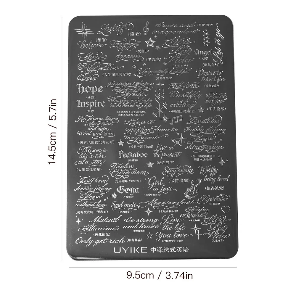 Handgeschriebene englische Kursivschrift-Vorlage, Edelstahl-Nagelstempelplatte, Transferwerkzeug für französische Maniküre und Nagelkunst – Detail 4