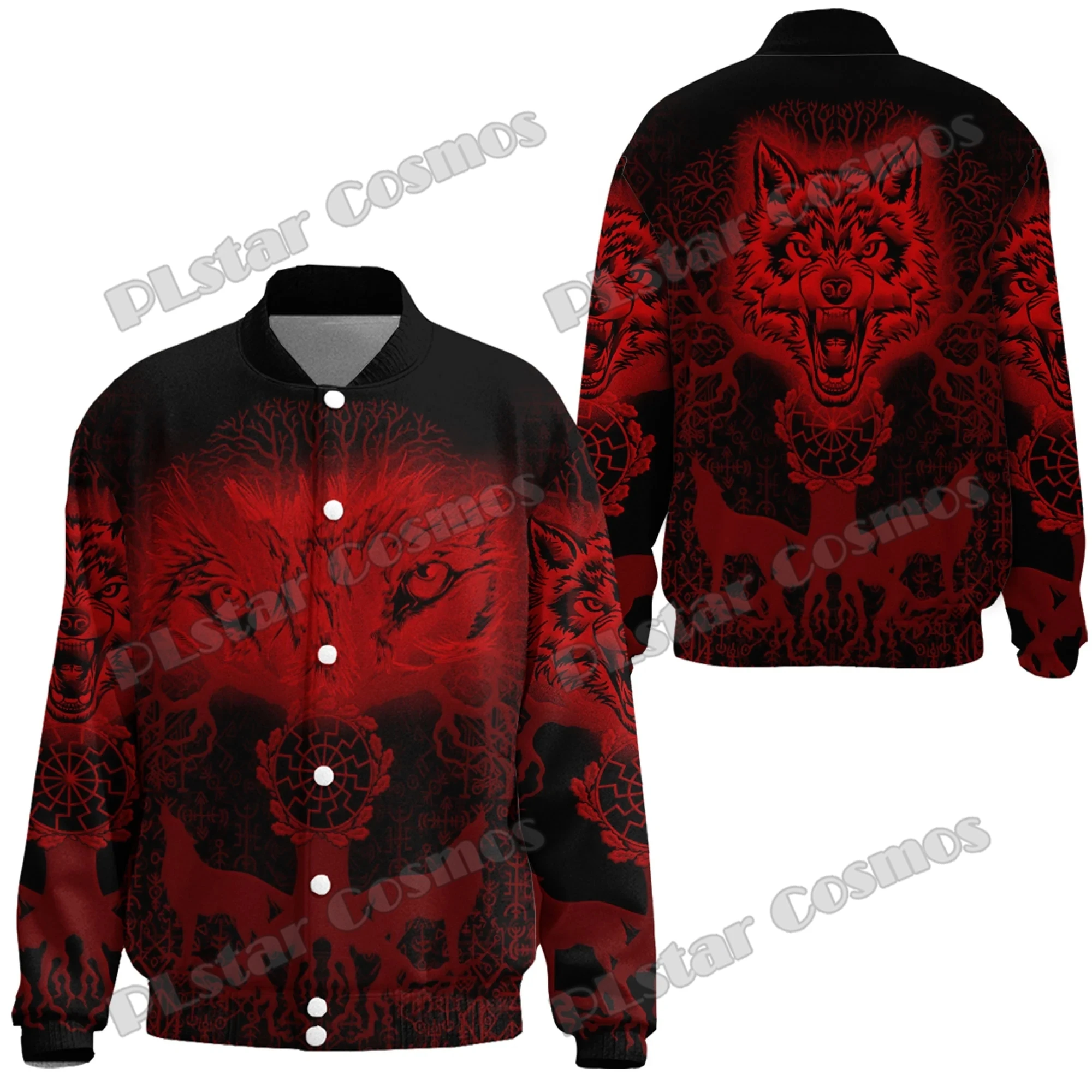 Wolf And Tree Turquoise Tattoo 3D Printed Fashion Men's Thicken Stand-Collar Jacket Unisex Casual Winter Baseball Jacket FX44