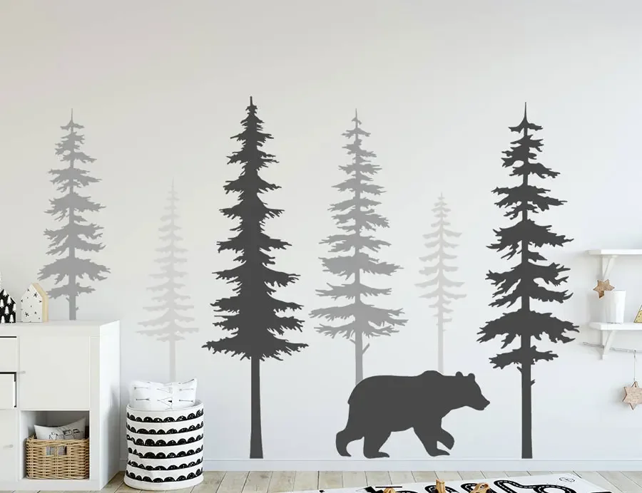 

Nursery Wall Decals Large Pine Tree With Bear Wall Mural Vinyl Stickers Nursery Tree Art Nature Home Deco Scandinavian LR53