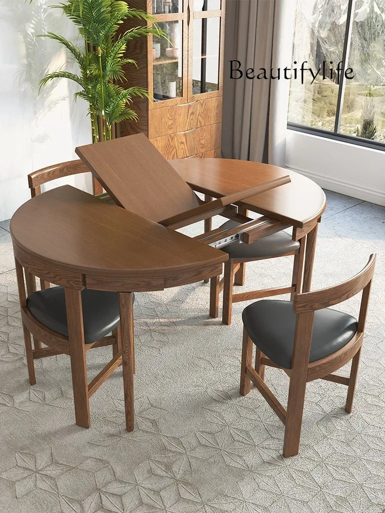 

Nordic Folding Solid Wood Dining Tables and Chairs Set Modern Minimalist Multifunctional Retractable decoración hogar